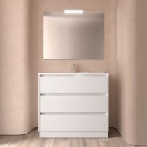 Ensemble NOJA 101cm meuble 3 tiroirs Blanc satiné + vasque (plinthe & miroir en option) - Salgar Réf. 106278