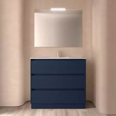 Ensemble NOJA 101cm meuble 3 tiroirs Bleu satin� + vasque (plinthe & miroir en option) - Salgar R�f. 106280
