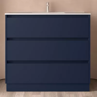 Ensemble NOJA 101cm meuble 3 tiroirs Bleu satin� + vasque (plinthe & miroir en option) - SALGAR R�f. 106226