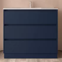 Ensemble NOJA 101cm meuble 3 tiroirs Bleu satin&eacute; + vasque (plinthe & miroir en option) - SALGAR R&eacute;f. 106226