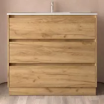 Ensemble NOJA 101cm meuble 3 tiroirs Ch&ecirc;ne africain + vasque (plinthe & miroir en option) - SALGAR R&eacute;f. 106230