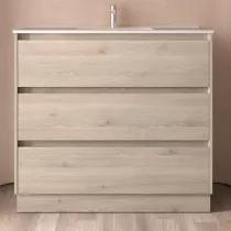 Ensemble NOJA 101cm meuble 3 tiroirs Ch&ecirc;ne naturel + vasque (plinthe & miroir en option) - SALGAR R&eacute;f. 106229