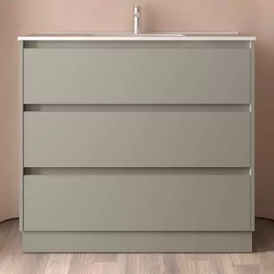 Ensemble NOJA 101cm meuble 3 tiroirs Gris satin� + vasque (plinthe & miroir en option) - SALGAR R�f. 118474