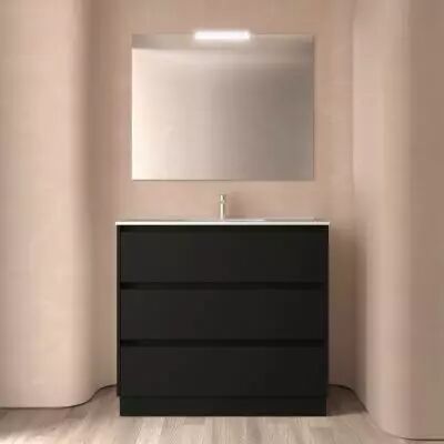 Ensemble NOJA 101cm meuble 3 tiroirs Noir satin� + vasque (plinthe & miroir en option) - Salgar R�f. 106279