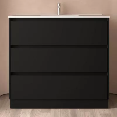 Ensemble NOJA 101cm meuble 3 tiroirs Noir satin� + vasque (plinthe & miroir en option) - SALGAR R�f. 106225