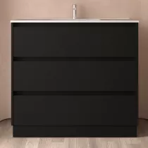 Ensemble NOJA 101cm meuble 3 tiroirs Noir satin&eacute; + vasque (plinthe & miroir en option) - SALGAR R&eacute;f. 106225