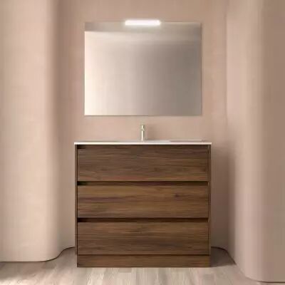Ensemble NOJA 101cm meuble 3 tiroirs Noyer Maya + vasque (plinthe & miroir en option) - Salgar R�f. 106285