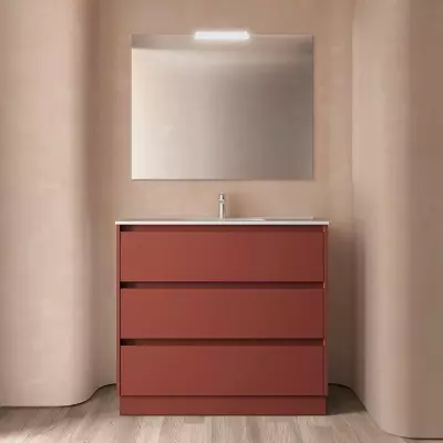 Ensemble NOJA 101cm meuble 3 tiroirs Rouge satin� + vasque (plinthe & miroir en option) - Salgar R�f. 106282