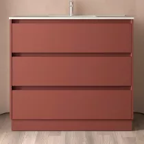 Ensemble NOJA 101cm meuble 3 tiroirs Rouge satin&eacute; + vasque (plinthe & miroir en option)- SALGAR R&eacute;f. 106228