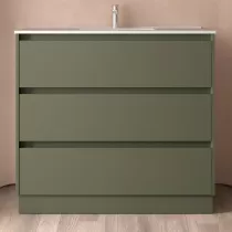 Ensemble NOJA 101cm meuble 3 tiroirs Vert satin&eacute; + vasque (plinthe & miroir en option) - SALGAR R&eacute;f. 106227