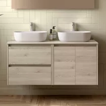 	Ensemble NOJA 120cm meuble 2 tiroirs 2 portes Ch&ecirc;ne naturel + plan (vasque & miroir en option) - SALGAR R&eacute;f. 113471
