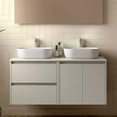 Ensemble NOJA 120cm meuble 2 tiroirs 2 portes Gris satin� + plan (vasque & miroir en option) - SALGAR R�f. 118579