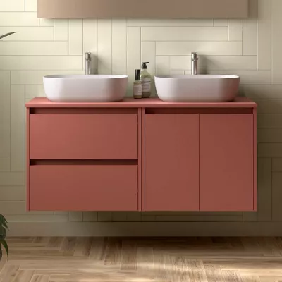 Ensemble NOJA 120cm meuble 2 tiroirs 2 portes Rouge satin� + plan (vasque & miroir en option) - SALGAR R�f. 113470