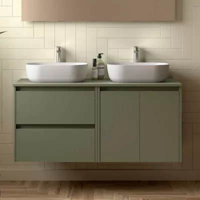 Ensemble NOJA 120cm meuble 2 tiroirs 2 portes Vert satin� + plan (vasque & miroir en option) - SALGAR R�f. 113469