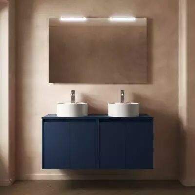 Ensemble NOJA 120cm meuble 4 portes Bleu satin� + plan (vasques & miroir en option) - Salgar R�f. 105564