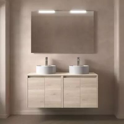 Ensemble NOJA 120cm meuble 4 portes Ch�ne naturel + plan (vasques & miroir en option) - Salgar R�f. 105567