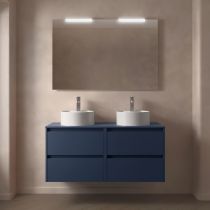 Ensemble NOJA 120cm meuble 4 tiroirs Bleu satiné + plan (vasques & miroir en option) - Salgar Réf. 105519