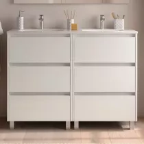 Ensemble NOJA 121cm meuble 3 tiroirs Blanc brillant + vasque (plinthe & miroir en option) - SALGAR R&eacute;f. 106232