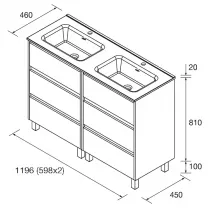Ensemble NOJA 121cm meuble 3 tiroirs Blanc brillant + vasque (plinthe & miroir en option) - SALGAR R&eacute;f. 106232