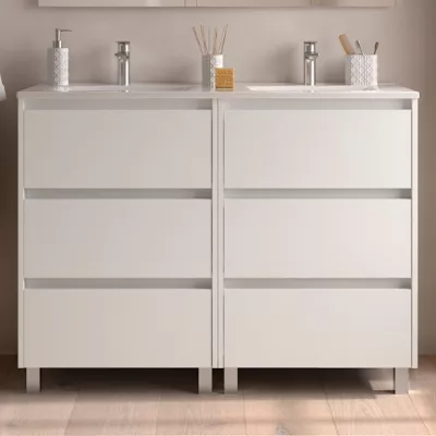 Ensemble NOJA 121cm meuble 3 tiroirs Blanc satin� + vasque (plinthe & miroir en option) - SALGAR R�f. 106233