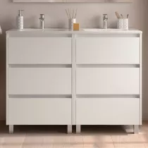 Ensemble NOJA 121cm meuble 3 tiroirs Blanc satin&eacute; + vasque (plinthe & miroir en option) - SALGAR R&eacute;f. 106233