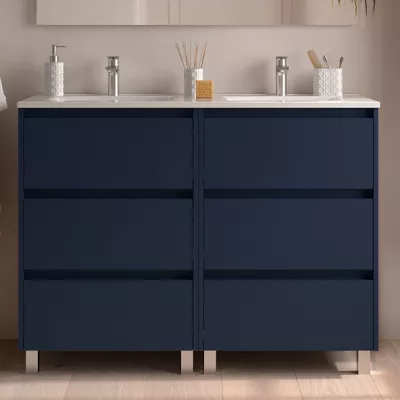 Ensemble NOJA 121cm meuble 3 tiroirs Bleu satin� + vasque (plinthe & miroir en option)  - SALGAR R�f. 106235