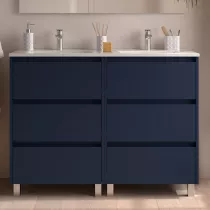 Ensemble NOJA 121cm meuble 3 tiroirs Bleu satin&eacute; + vasque (plinthe & miroir en option)  - SALGAR R&eacute;f. 106235