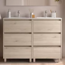 Ensemble NOJA 121cm meuble 3 tiroirs Ch&ecirc;ne naturel + vasque (plinthe & miroir en option)  - SALGAR R&eacute;f. 106238