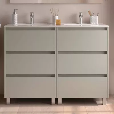 Ensemble NOJA 121cm meuble 3 tiroirs Gris satin� + vasque (plinthe & miroir en option) - SALGAR R�f. 118475