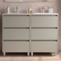 Ensemble NOJA 121cm meuble 3 tiroirs Gris satin&eacute; + vasque (plinthe & miroir en option) - SALGAR R&eacute;f. 118475