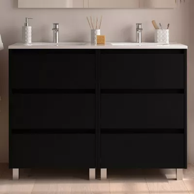 Ensemble NOJA 121cm meuble 3 tiroirs Noir satin� + vasque (plinthe & miroir en option) - SALGAR R�f. 106234