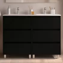 Ensemble NOJA 121cm meuble 3 tiroirs Noir satin&eacute; + vasque (plinthe & miroir en option) - SALGAR R&eacute;f. 106234