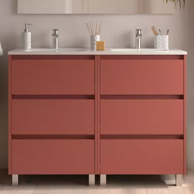 Ensemble NOJA 121cm meuble 3 tiroirs Rouge satin� + vasque (plinthe & miroir en option)  - SALGAR R�f. 106237