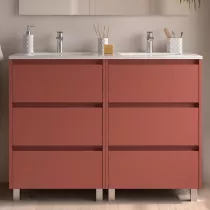 Ensemble NOJA 121cm meuble 3 tiroirs Rouge satin&eacute; + vasque (plinthe & miroir en option)  - SALGAR R&eacute;f. 106237