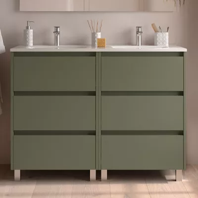 Ensemble NOJA 121cm meuble 3 tiroirs Vert satin� + vasque (plinthe & miroir en option) - SALGAR R�f. 106236