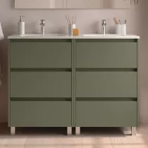 Ensemble NOJA 121cm meuble 3 tiroirs Vert satin&eacute; + vasque (plinthe & miroir en option) - SALGAR R&eacute;f. 106236