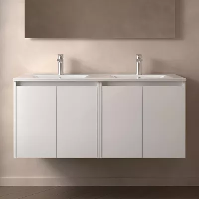 Ensemble NOJA 121cm meuble 4 portes Blanc brillant + vasque (miroir en option) - SALGAR R�f. 105050
