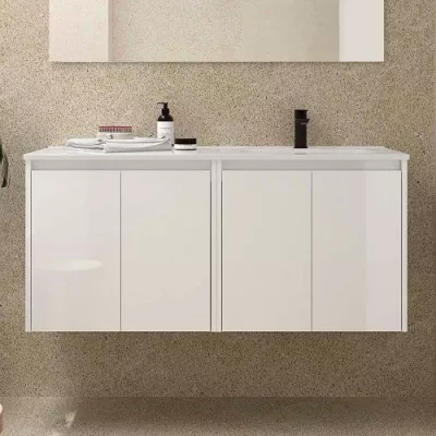 Ensemble NOJA 121cm meuble 4 portes Blanc brillant + vasque � droite plan � gauche (miroir en option) - SALGAR R�f. 118771