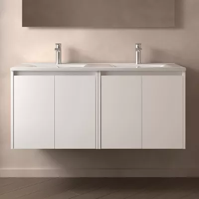 Ensemble NOJA 121cm meuble 4 portes Blanc satin� + vasque (miroir en option) - SALGAR R�f. 105051