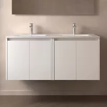 Ensemble NOJA 121cm meuble 4 portes Blanc satin&eacute; + vasque (miroir en option) - SALGAR R&eacute;f. 105051