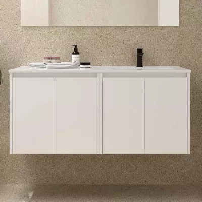 Ensemble NOJA 121cm meuble 4 portes Blanc satin� + vasque � droite plan � gauche (miroir en option) - SALGAR R�f. 118772