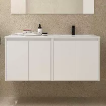 Ensemble NOJA 121cm meuble 4 portes Blanc satin&eacute; + vasque &agrave; droite plan &agrave; gauche (miroir en option) - SALGAR R&eacute;f. 118772