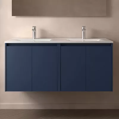 Ensemble NOJA 121cm meuble 4 portes Bleu satin� + vasque (miroir en option)  - SALGAR R�f. 105053