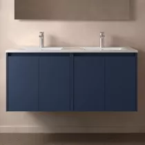 Ensemble NOJA 121cm meuble 4 portes Bleu satin&eacute; + vasque (miroir en option)  - SALGAR R&eacute;f. 105053