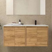 Ensemble NOJA 121cm meuble 4 portes Ch&ecirc;ne africain + vasque &agrave; droite plan &agrave; gauche (miroir en option) - SALGAR R&eacute;f. 118778