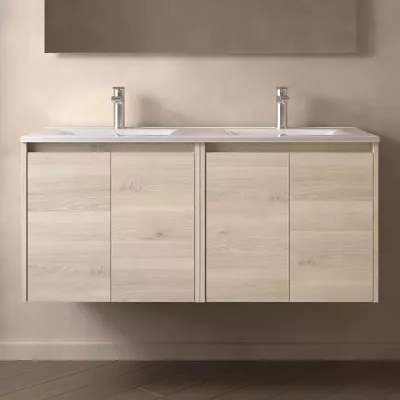 Ensemble NOJA 121cm meuble 4 portes Ch�ne naturel + vasque (miroir en option) - SALGAR R�f. 105056