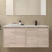 Ensemble NOJA 121cm meuble 4 portes Ch&ecirc;ne naturel + vasque &agrave; droite plan &agrave; gauche (miroir en option)  - SALGAR R&eacute;f. 118777