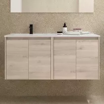 Ensemble NOJA 121cm meuble 4 portes Ch&ecirc;ne naturel + vasque &agrave; gauche plan &agrave; droite (miroir en option) - SALGAR R&eacute;f. 118767