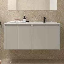 Ensemble NOJA 121cm meuble 4 portes Gris satin&eacute; + vasque &agrave; droite plan &agrave; gauche (miroir en option) - SALGAR R&eacute;f. 118780