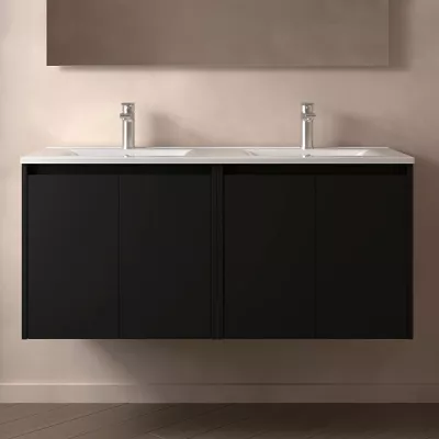 Ensemble NOJA 121cm meuble 4 portes Noir satin� + vasque (miroir en option) - SALGAR R�f. 105052